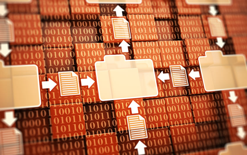 Visual representation of files and data being transferred.