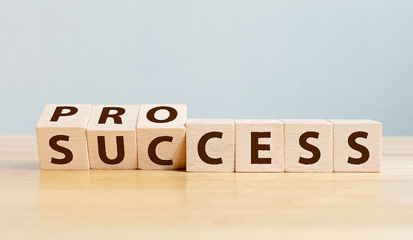 Blocks arranged to say Process and Success at the same time.